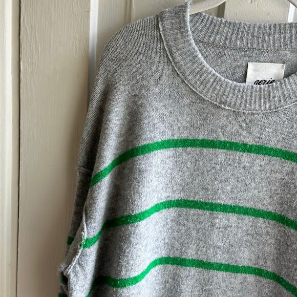 Aerie Unreal Striped Sweater Oversized Gray Green - Picture 4 of 9